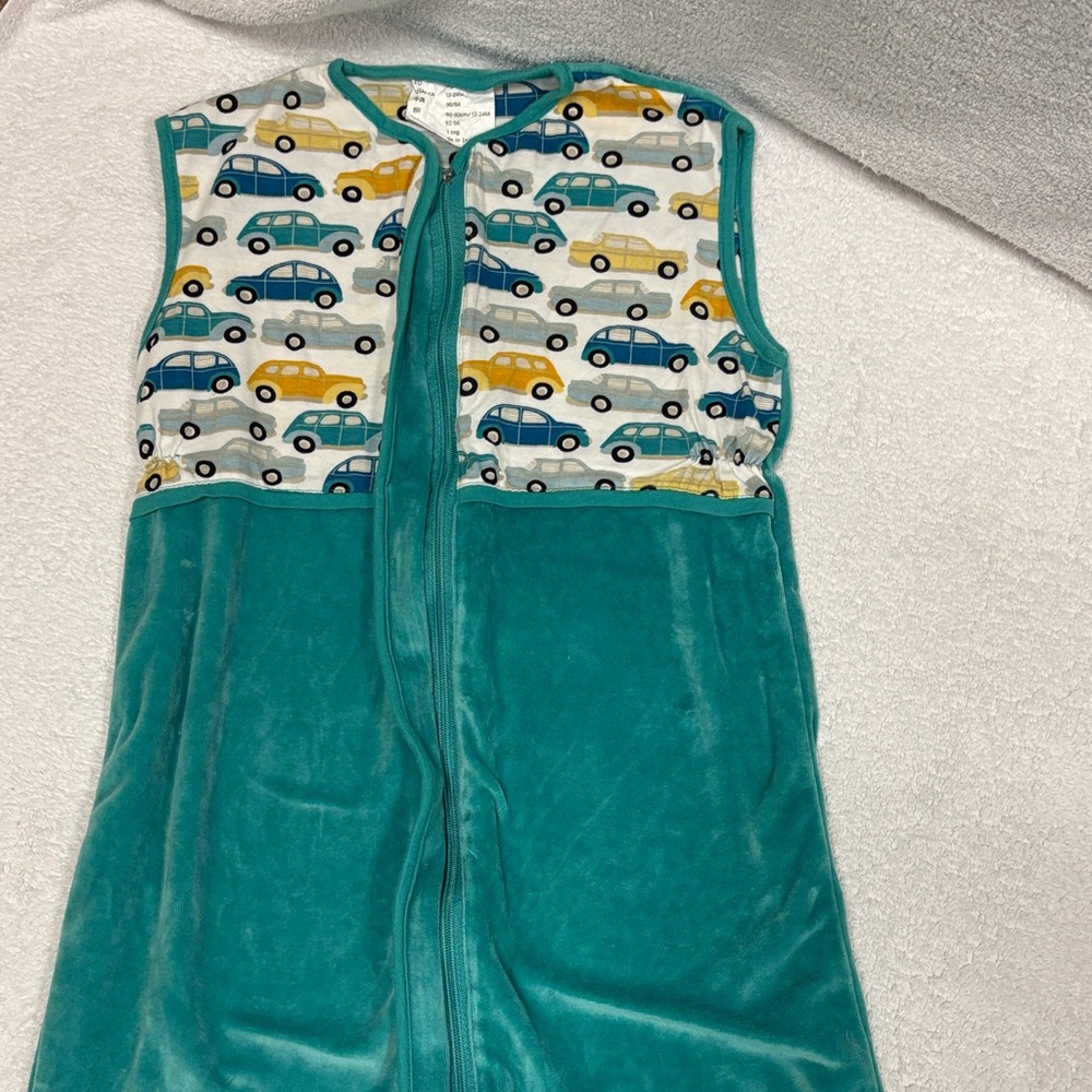 IKEA Kids Sleeveless Car Print cotton velour zip sleepsack 12/24m 1 tog